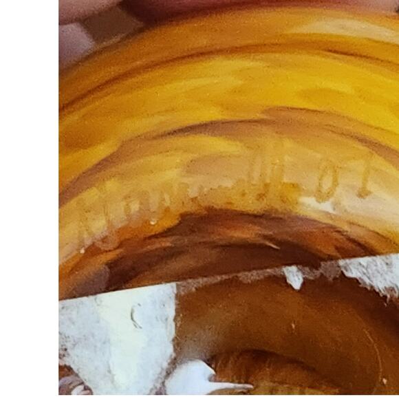 Nunwell Amber‎ Swirl Art Glass Sleeping Cat 2-1/4" Paperweight Signed Nunwell 07 - Picture 6 of 9